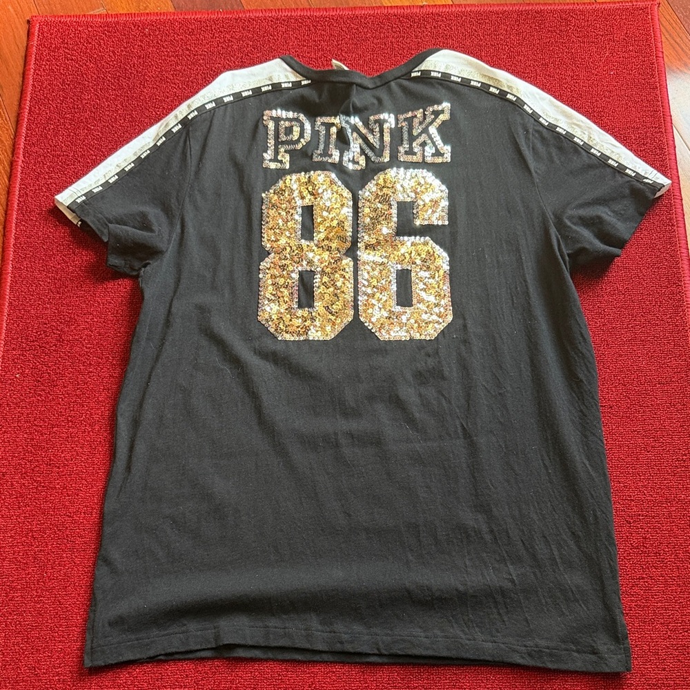 PINK gold & silver Sequin '86' Black Tunic/Tee